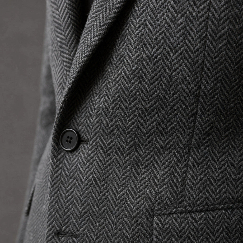 Bracken | Herringbone Blazer Slim Fit Dark Gray – Fabric and Detail Close-Up