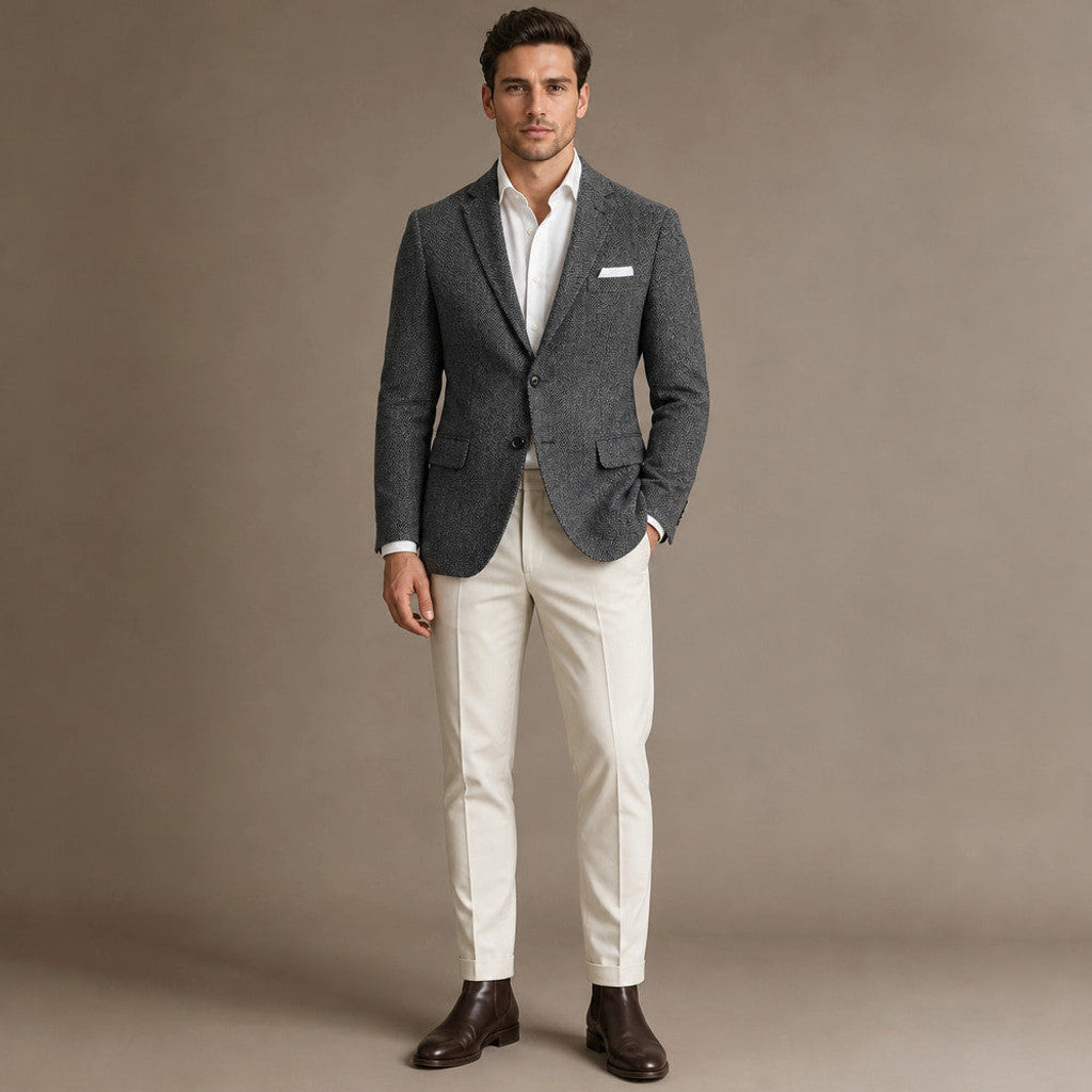 Bracken | Herringbone Blazer Slim Fit Dark Gray – Full Look