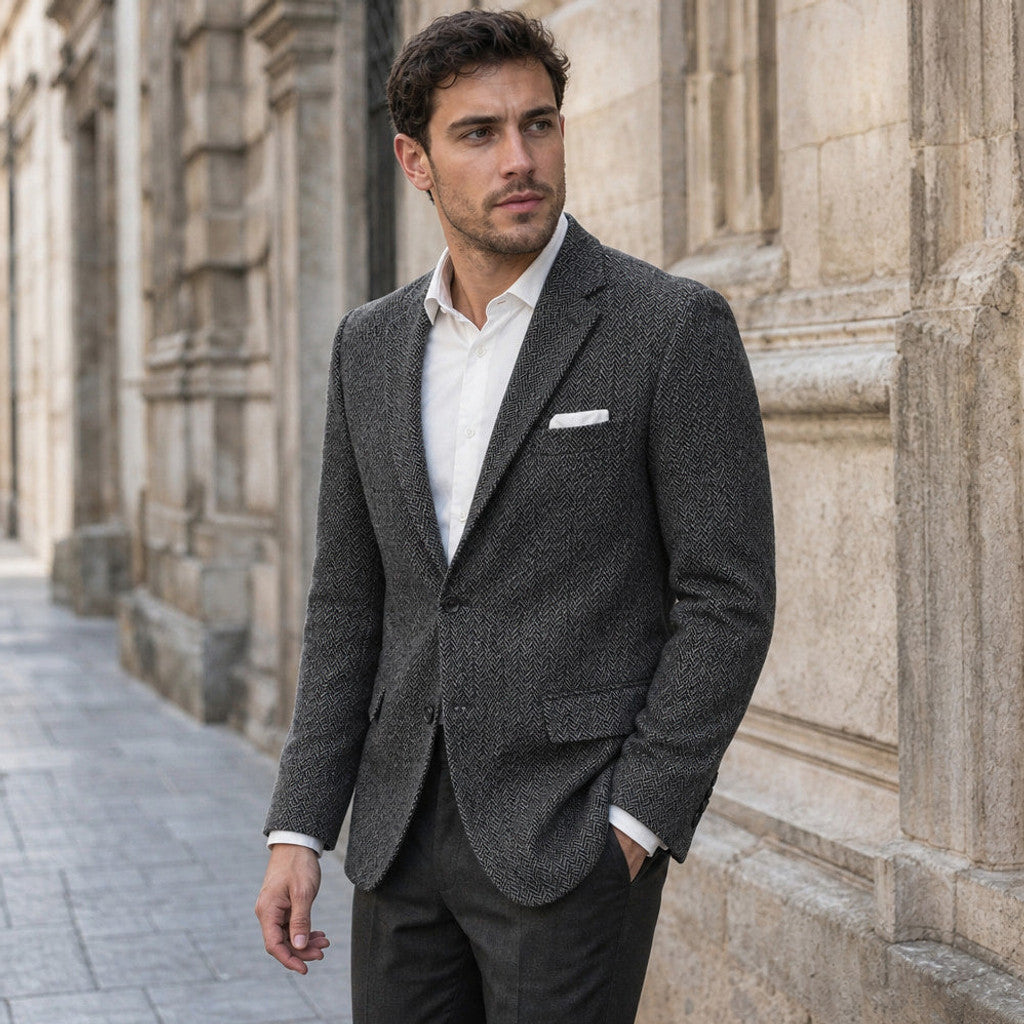 Bracken | Herringbone Blazer Slim Fit Dark Gray – Styled Editorial Shot