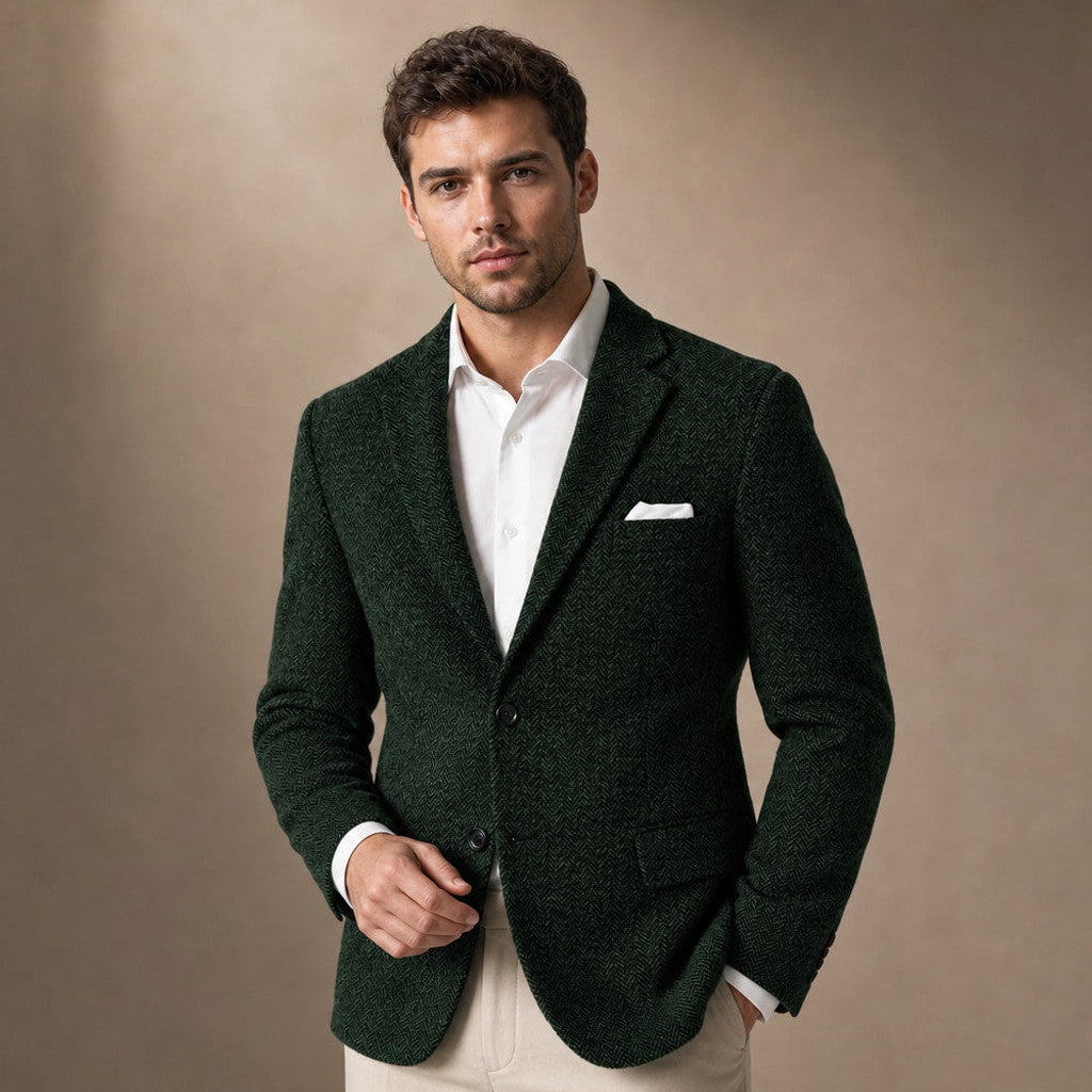 Bracken | Herringbone Blazer Slim Fit in Dark Green – Premium Editorial