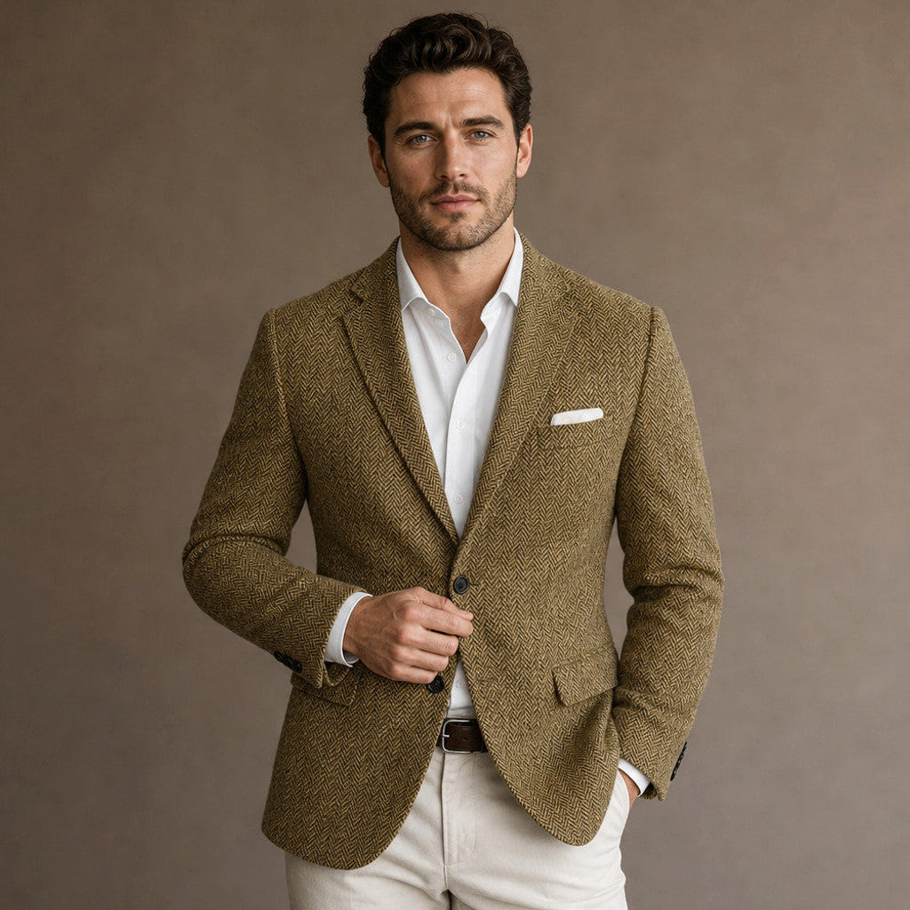 Bracken | Herringbone Blazer Slim Fit Khaki – Product Photo