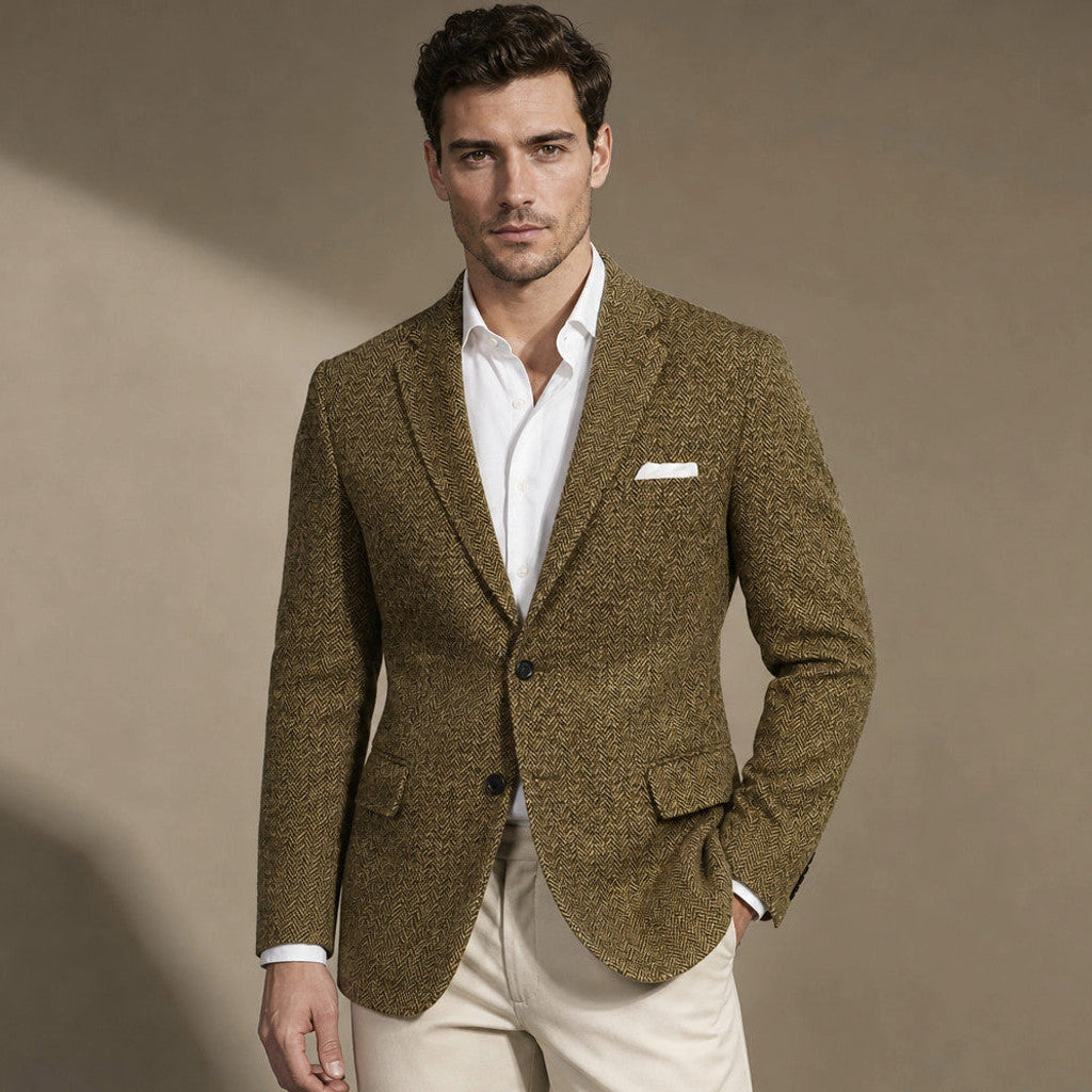 Bracken | Herringbone Blazer Slim Fit in Khaki – Premium Editorial