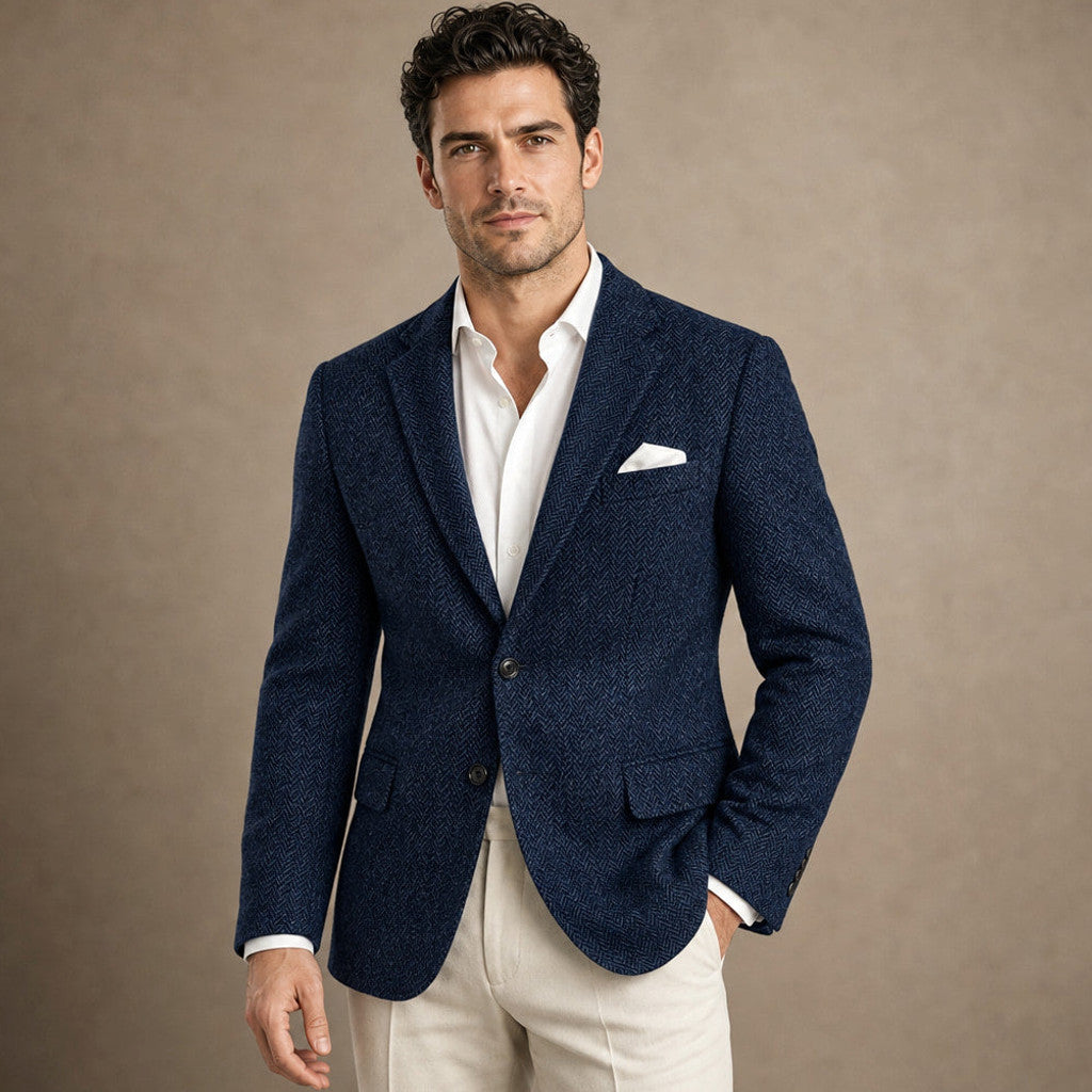 Bracken | Herringbone Blazer Slim Fit in Navy – Premium Editorial
