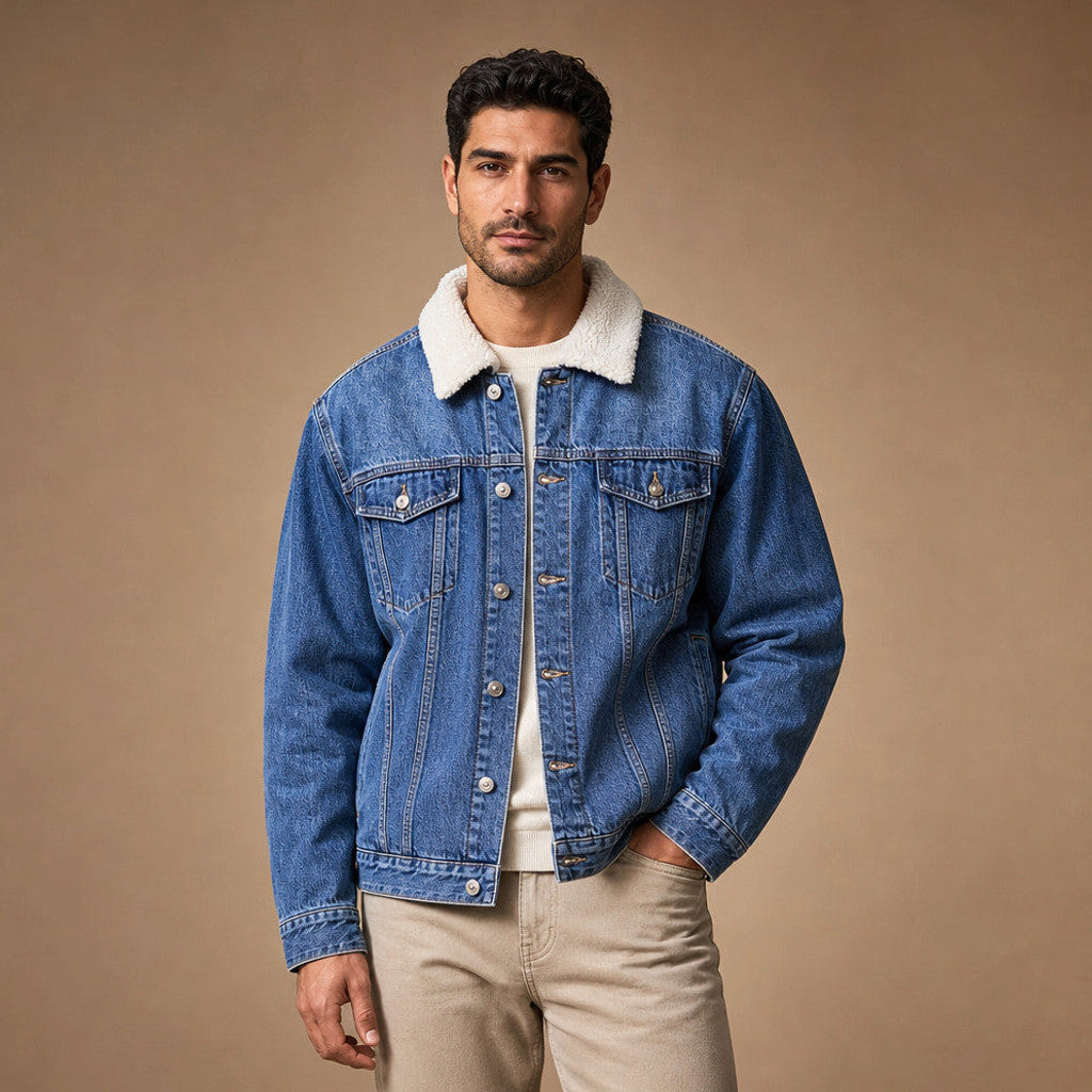 Bradford | Denim Jacket Sherpa Collar Fleece Lined Blue – Product Photo