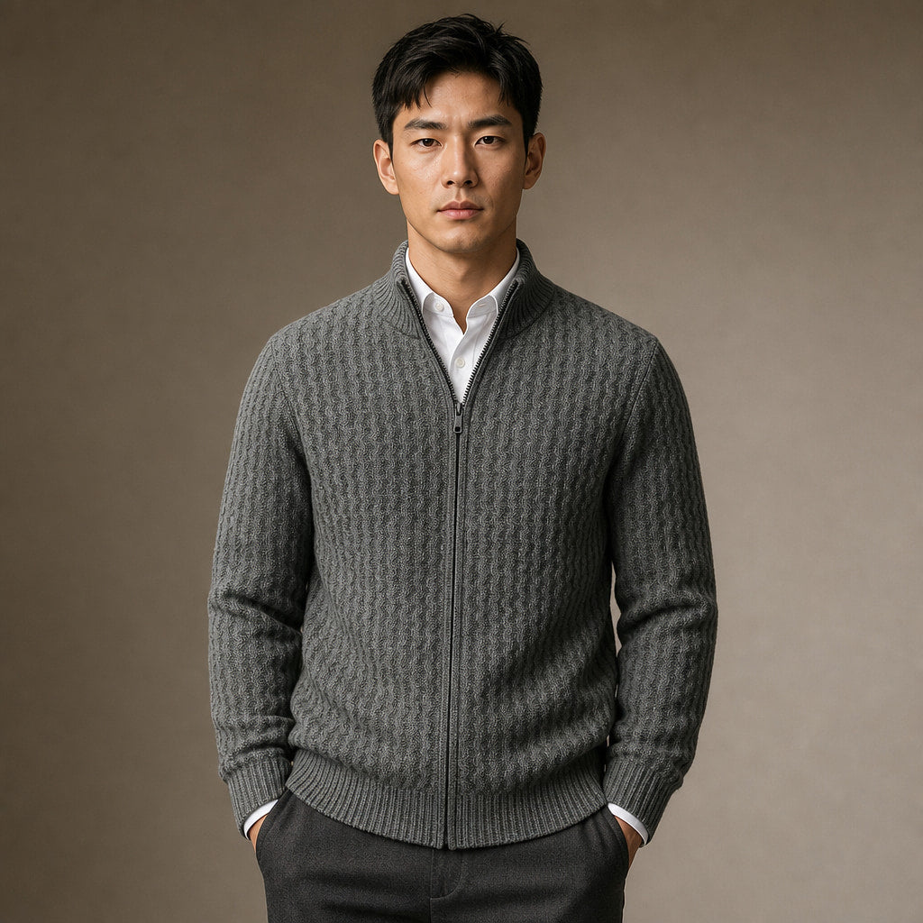 Cardigan Zip Neck Textured Knit in Gray – Tomosino Premium Menswear