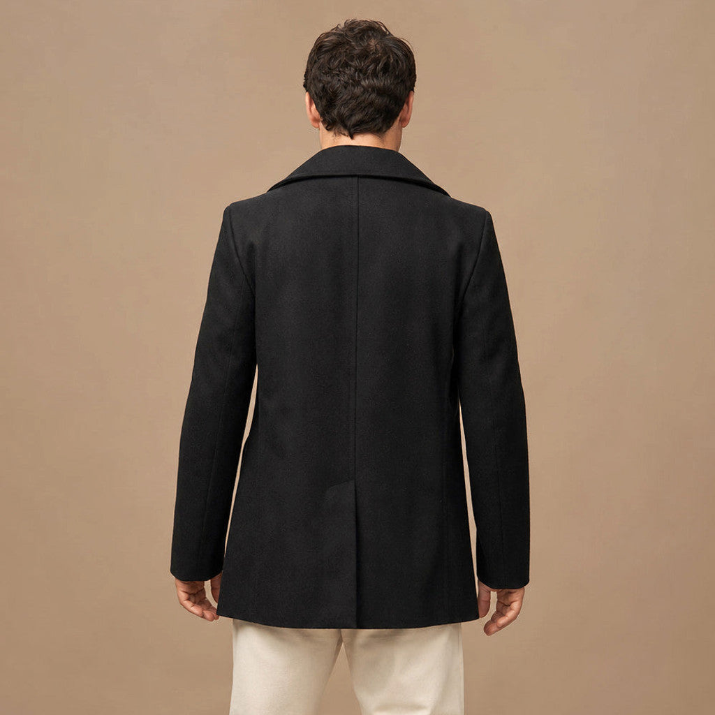 Bralen | Pea Coat Double Breasted Wool Black Black – Full Look