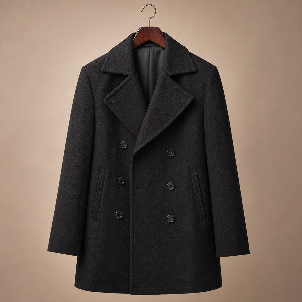 Bralen | Pea Coat Double Breasted Wool Black Black – Product Photo