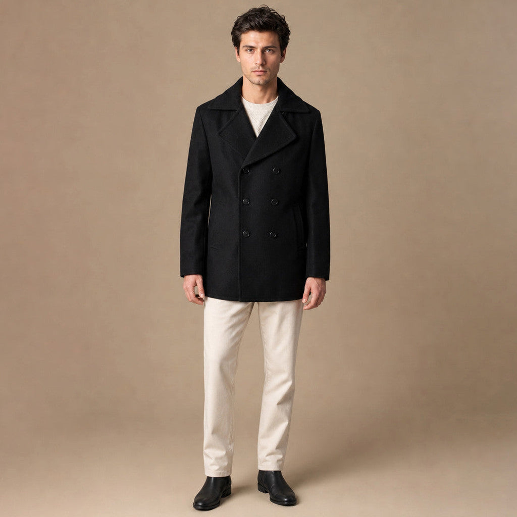 Bralen | Pea Coat Double Breasted Wool Black in Black – Premium Editorial