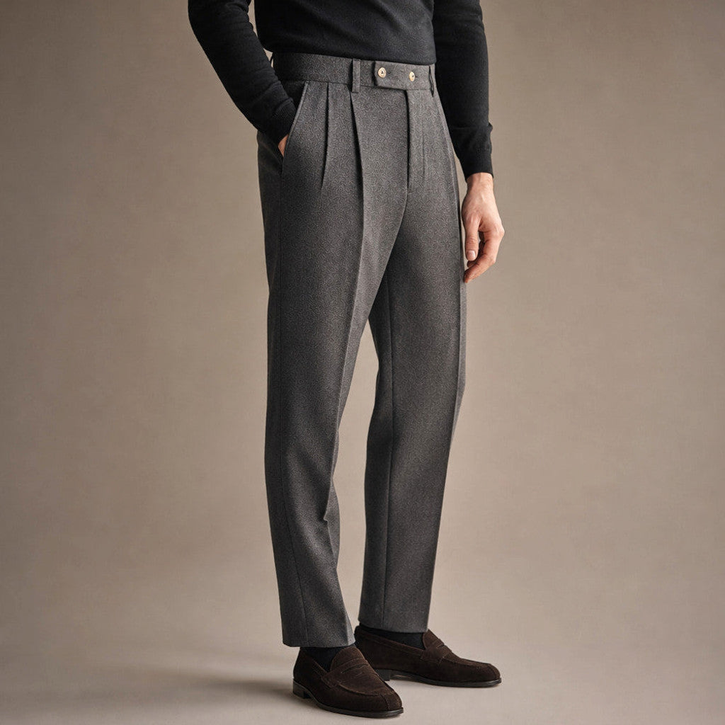 Bralon | Dress Trousers Stretch Cotton Twill Grey – Side Angle View