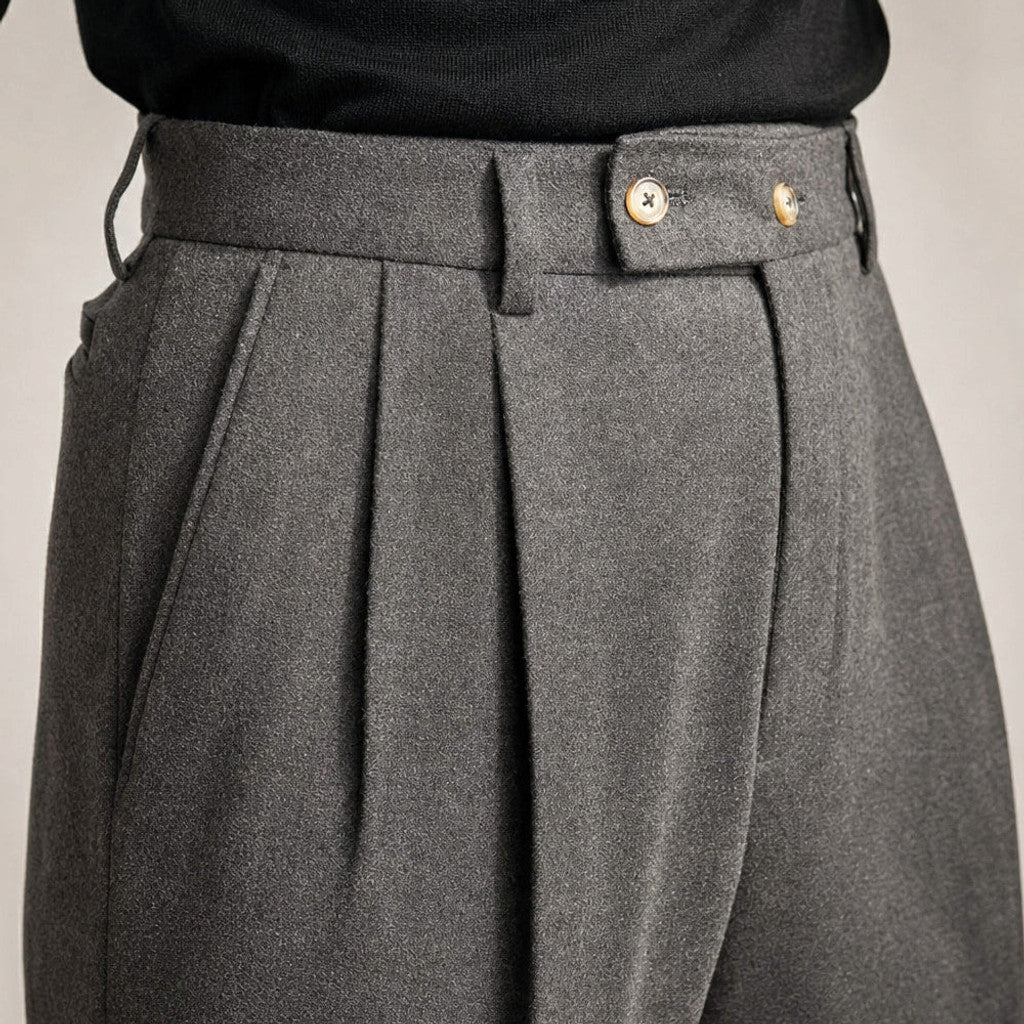 Bralon | Dress Trousers Stretch Cotton Twill Grey – Fabric and Detail Close-Up