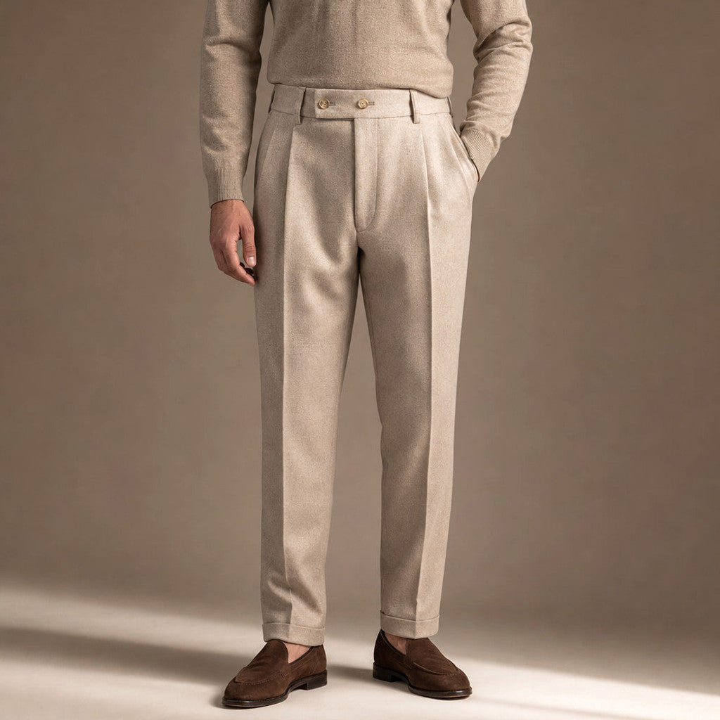 Bralon | Dress Trousers Stretch Cotton Twill in Khaki – Premium Editorial