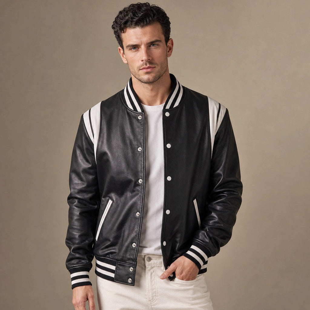 Brampton | Varsity Jacket Sheepskin Black Black – Product Photo
