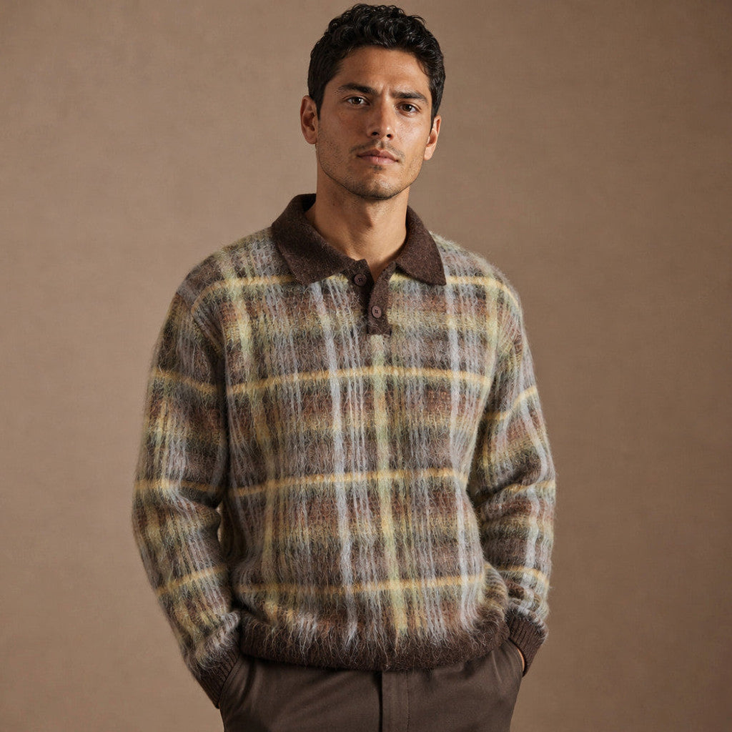 Branwell | Polo Shirt Brushed Knit Patterned Multicolor | Brown – Product Photo