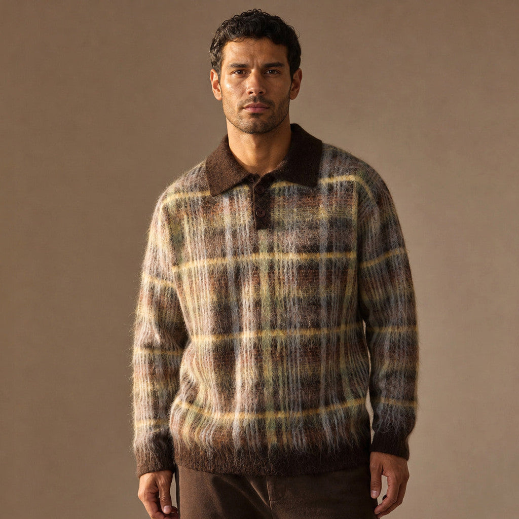 Branwell | Polo Shirt Brushed Knit Patterned in Multicolor | Brown – Premium Editorial