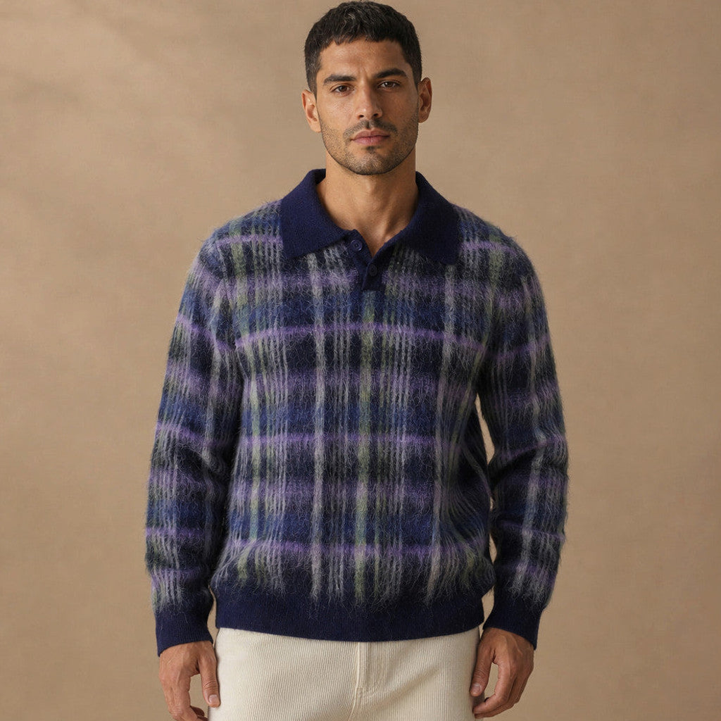 Branwell | Polo Shirt Brushed Knit Patterned in Multicolor | Lavender – Premium Editorial