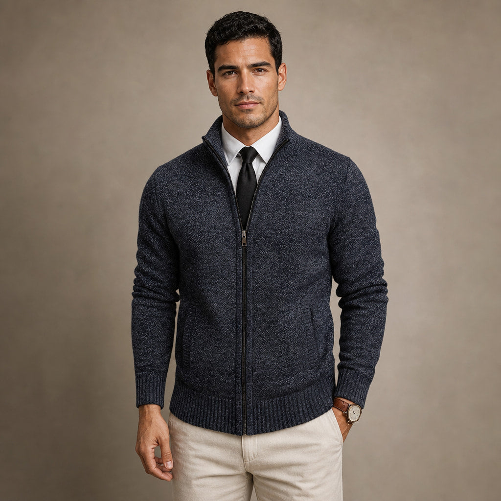 Cardigan Zip Front Ribbed Cuffs Long Sleeve in Gray – Tomosino Premium Menswear