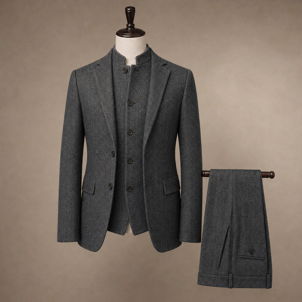 Braxton | Herringbone Waistcoat Stand Collar Dark Gray – Product Photo