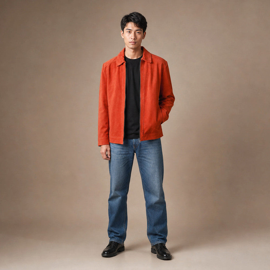 Brenor | Trucker Jacket Suede Orange Orange – Full Look