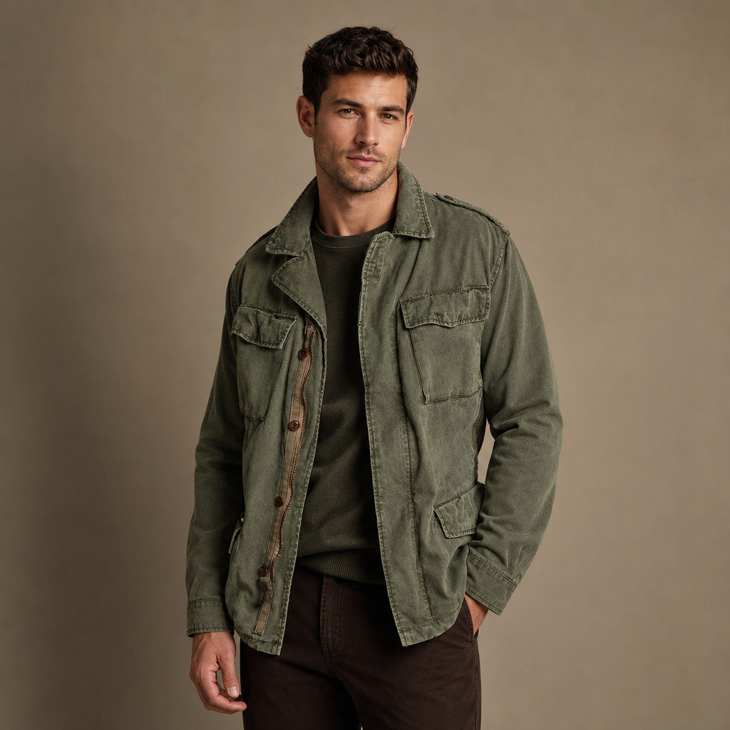 Field Jacket Multi-Pocket Vintage Utility Green – Side Angle View