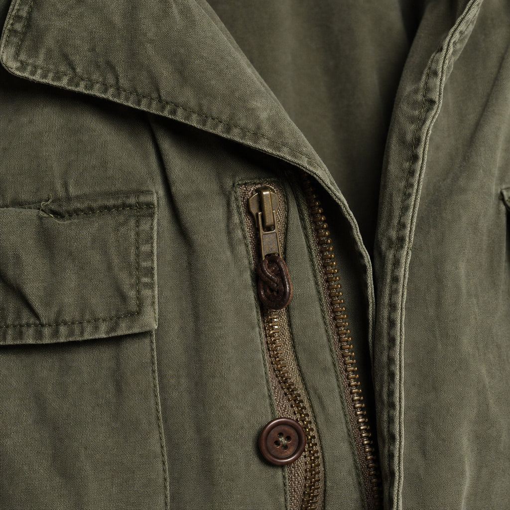 Field Jacket Multi-Pocket Vintage Utility Green – Fabric and Detail Close-Up
