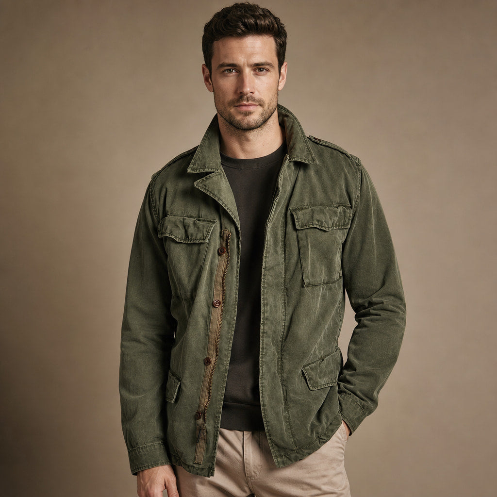 Field Jacket Multi-Pocket Vintage Utility in Green – Tomosino Premium Menswear