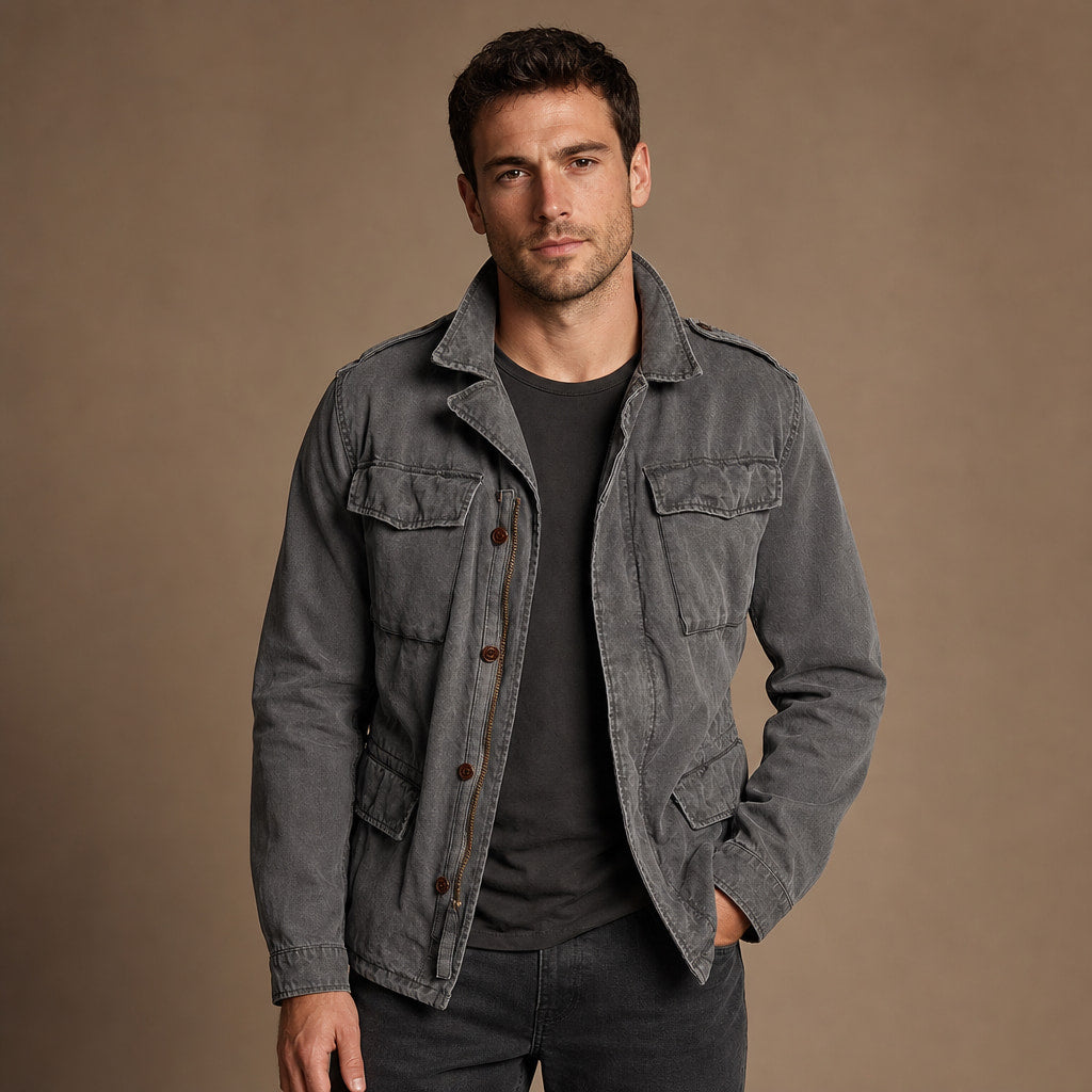 Field Jacket Multi-Pocket Vintage Utility in Grey – Tomosino Premium Menswear