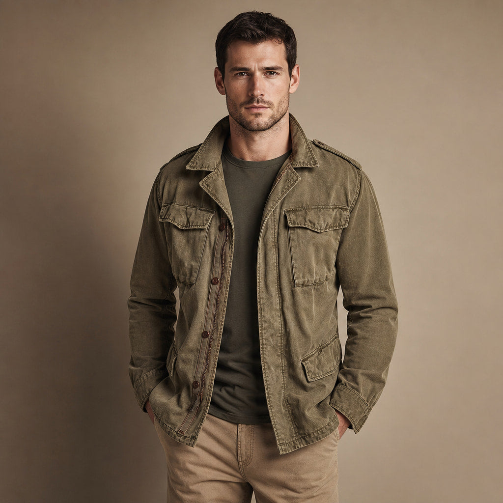 Field Jacket Multi-Pocket Vintage Utility Khaki – Product Photo