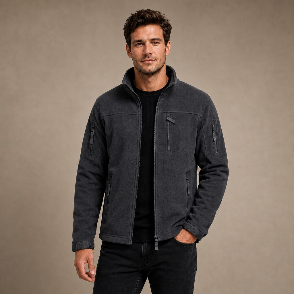 Fleece Jacket Full Zip Windproof in Gray – Tomosino Premium Menswear