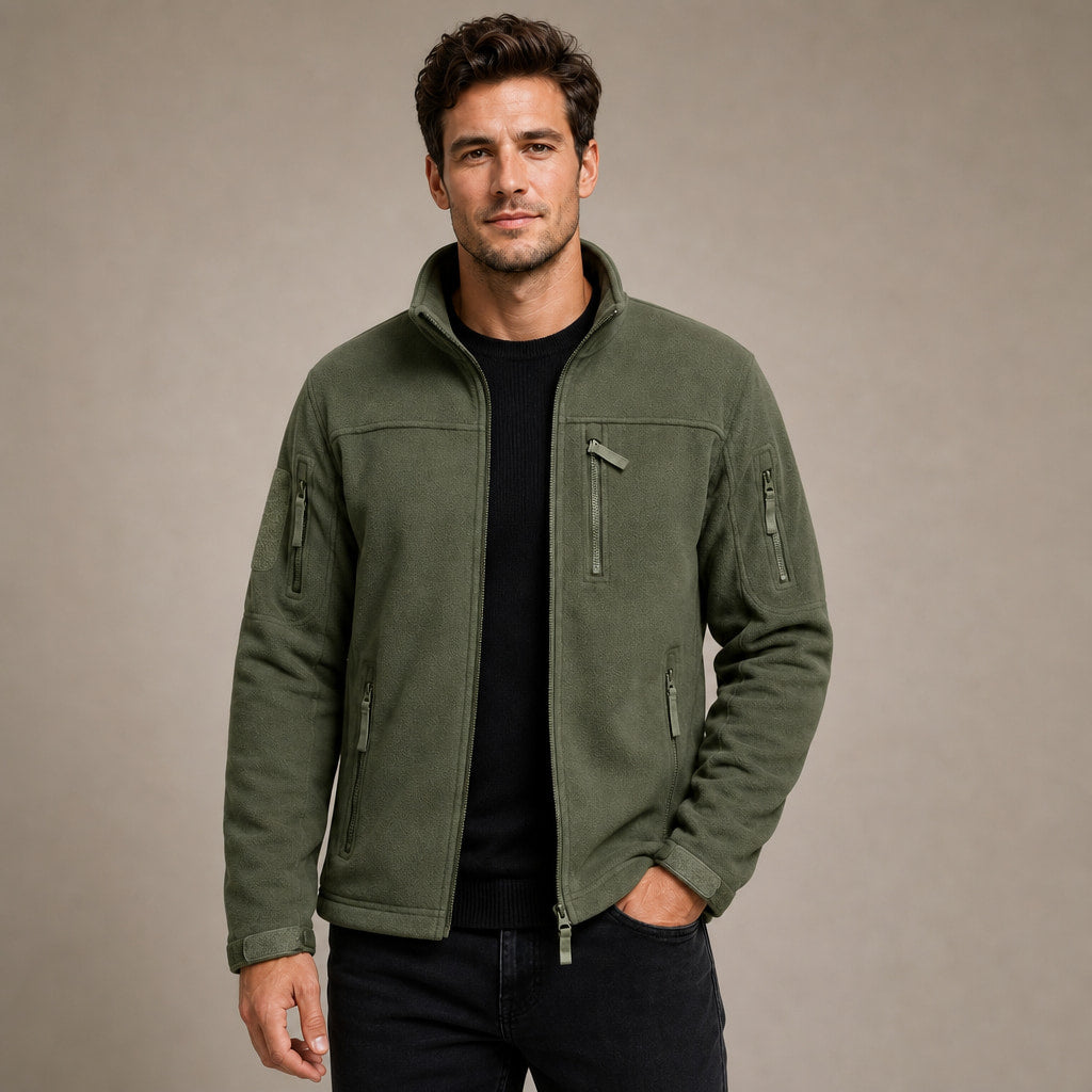 Fleece Jacket Full Zip Windproof in Green – Tomosino Premium Menswear