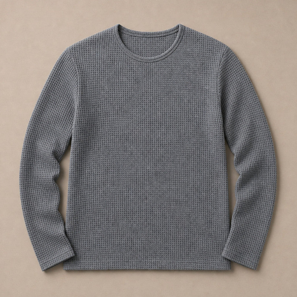 Bretto | Waffle Knit T Shirt Long Sleeve Grey – Product Photo