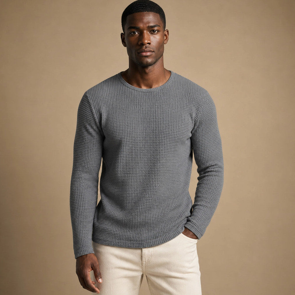 Bretto | Waffle Knit T Shirt Long Sleeve in Grey – Premium Editorial