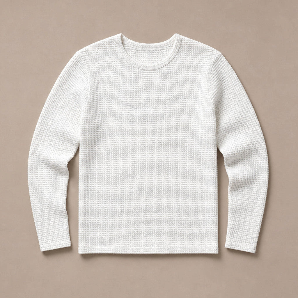 Bretto | Waffle Knit T Shirt Long Sleeve White – Product Photo