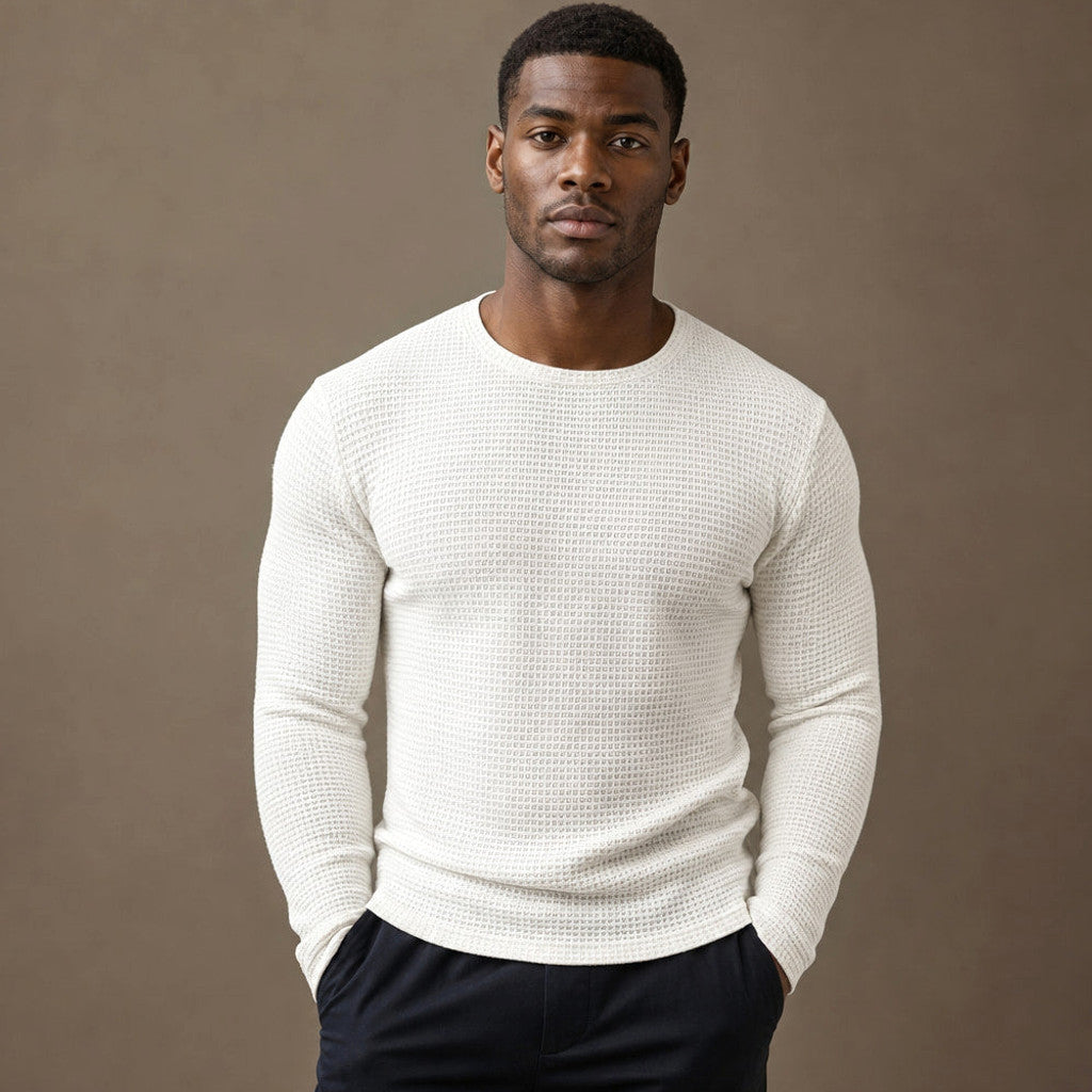 Bretto | Waffle Knit T Shirt Long Sleeve in White – Premium Editorial