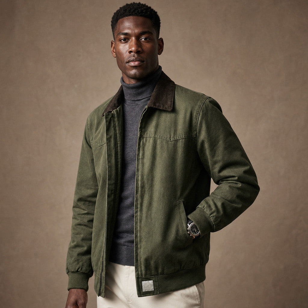 Briex | Work Jacket Cotton Blend Relaxed Fit in Green – Premium Editorial