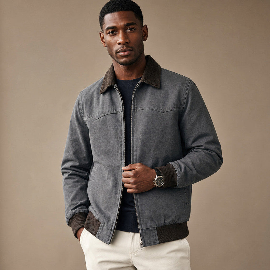 Briex | Work Jacket Cotton Blend Relaxed Fit in Grey – Premium Editorial