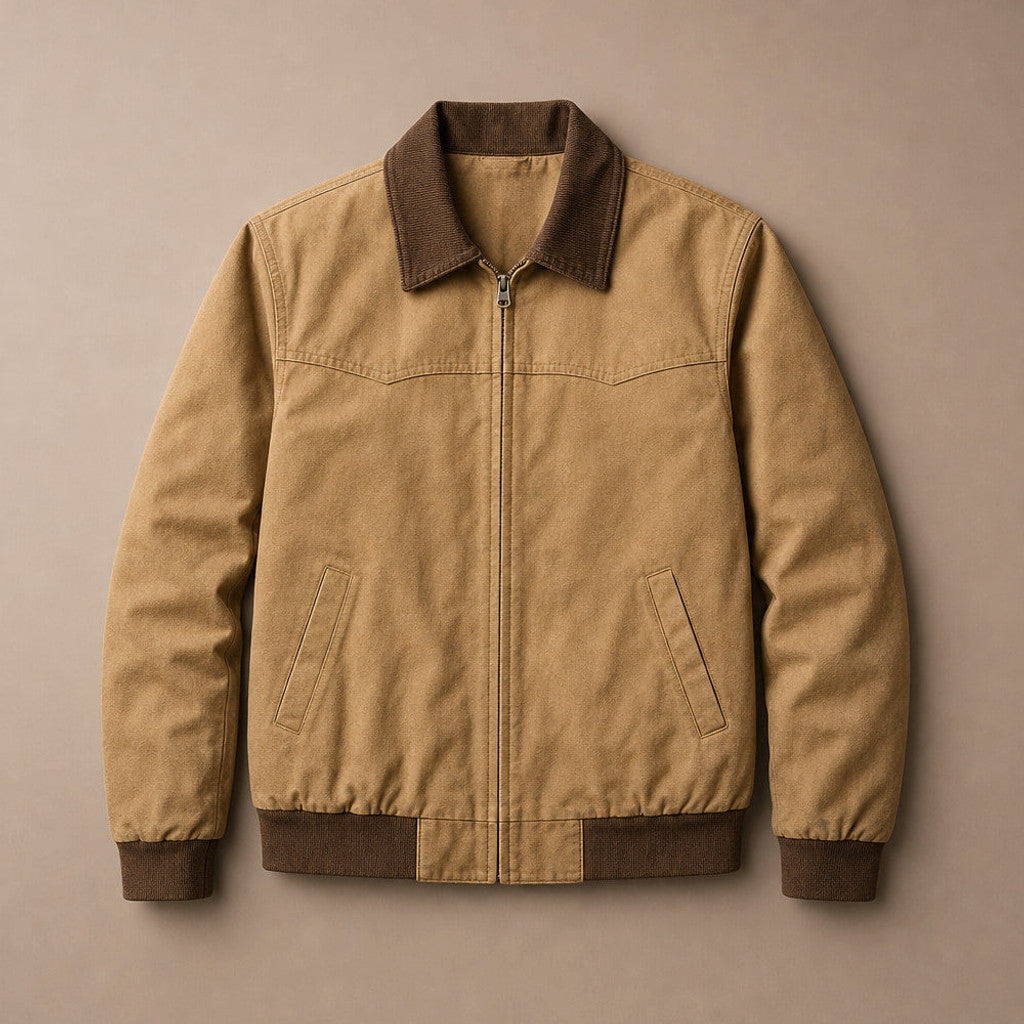 Briex | Work Jacket Cotton Blend Relaxed Fit Khaki – Flat Lay Product Photo