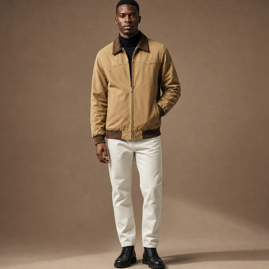 Briex | Work Jacket Cotton Blend Relaxed Fit Khaki – Full Look