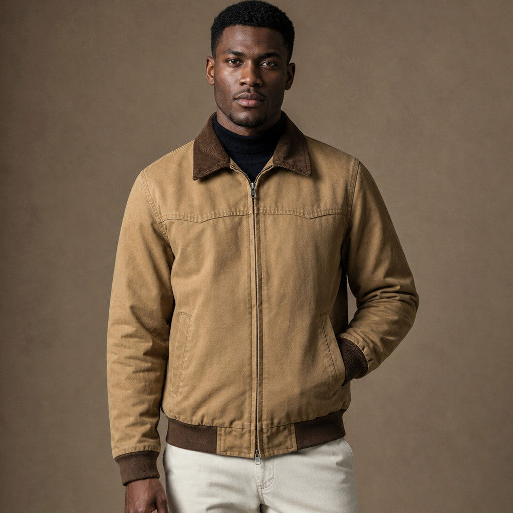 Briex | Work Jacket Cotton Blend Relaxed Fit in Khaki – Premium Editorial