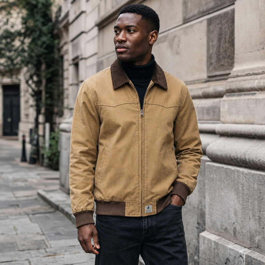Briex | Work Jacket Cotton Blend Relaxed Fit Khaki – Styled Editorial Shot