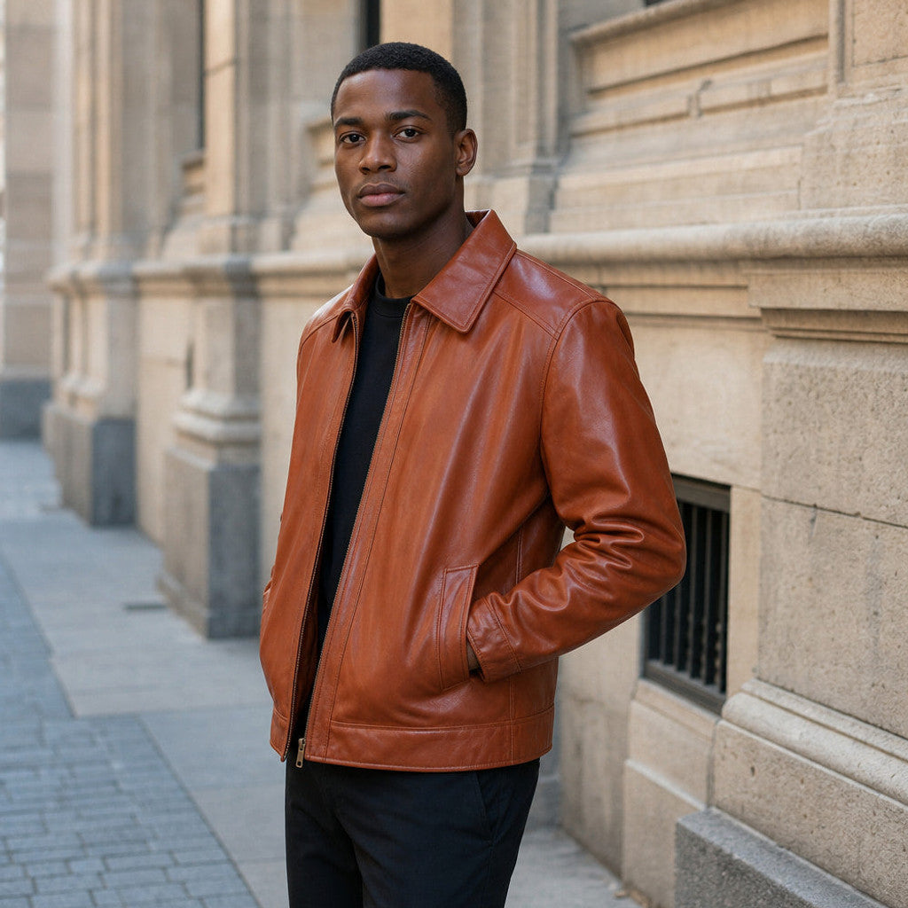 Brilon | Leather Biker Jacket Sheepskin Brown Brown – Styled Editorial Shot
