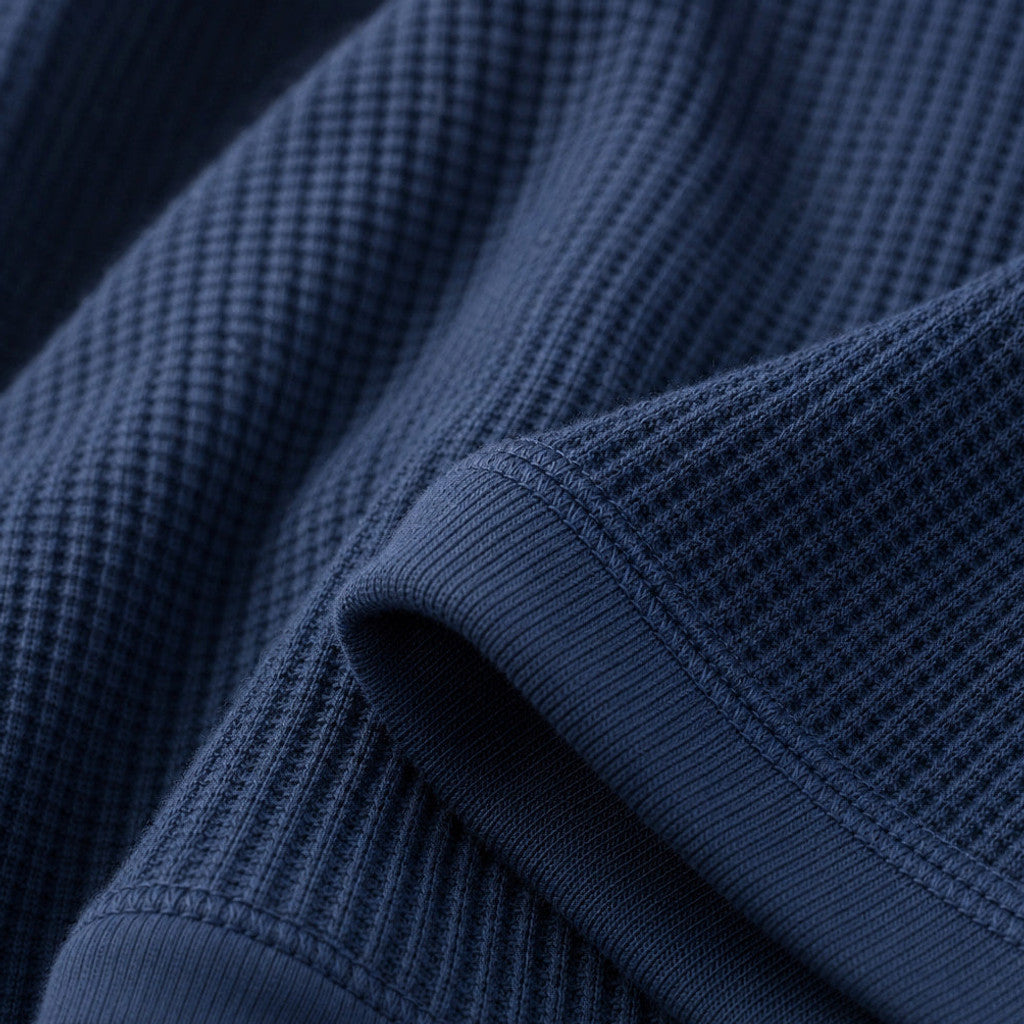 Brimax | Waffle Knit Henley T Shirt Blue – Fabric and Detail Close-Up
