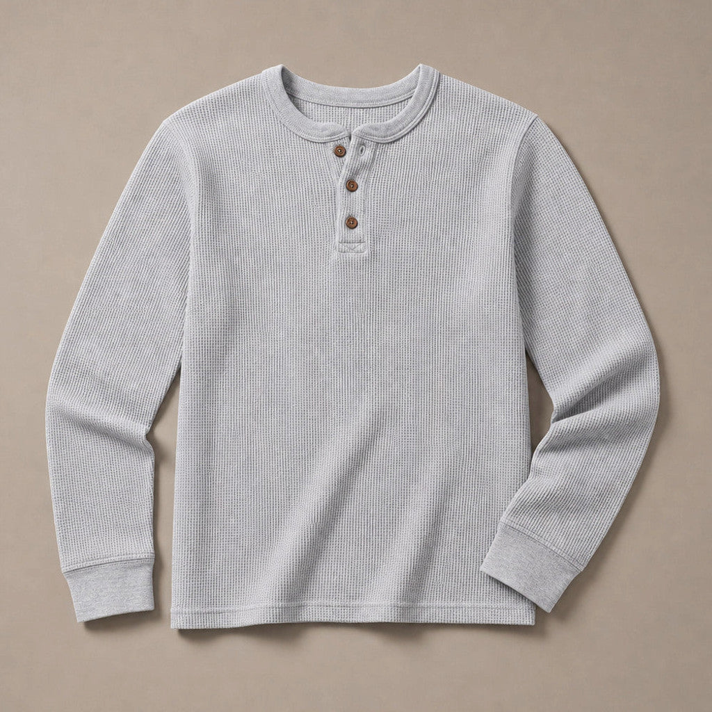Brimax | Waffle Knit Henley T Shirt Grey – Product Photo