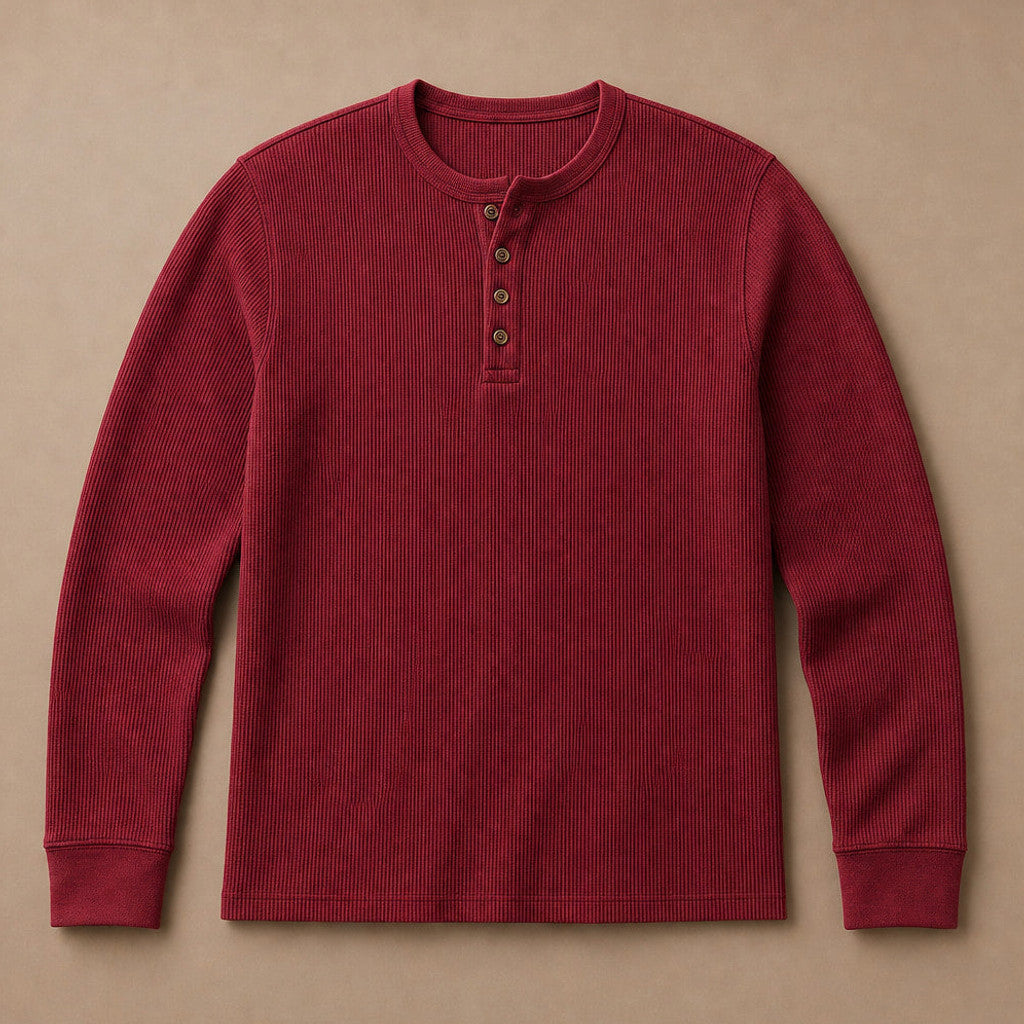 Brimax | Waffle Knit Henley T Shirt Wine – Product Photo
