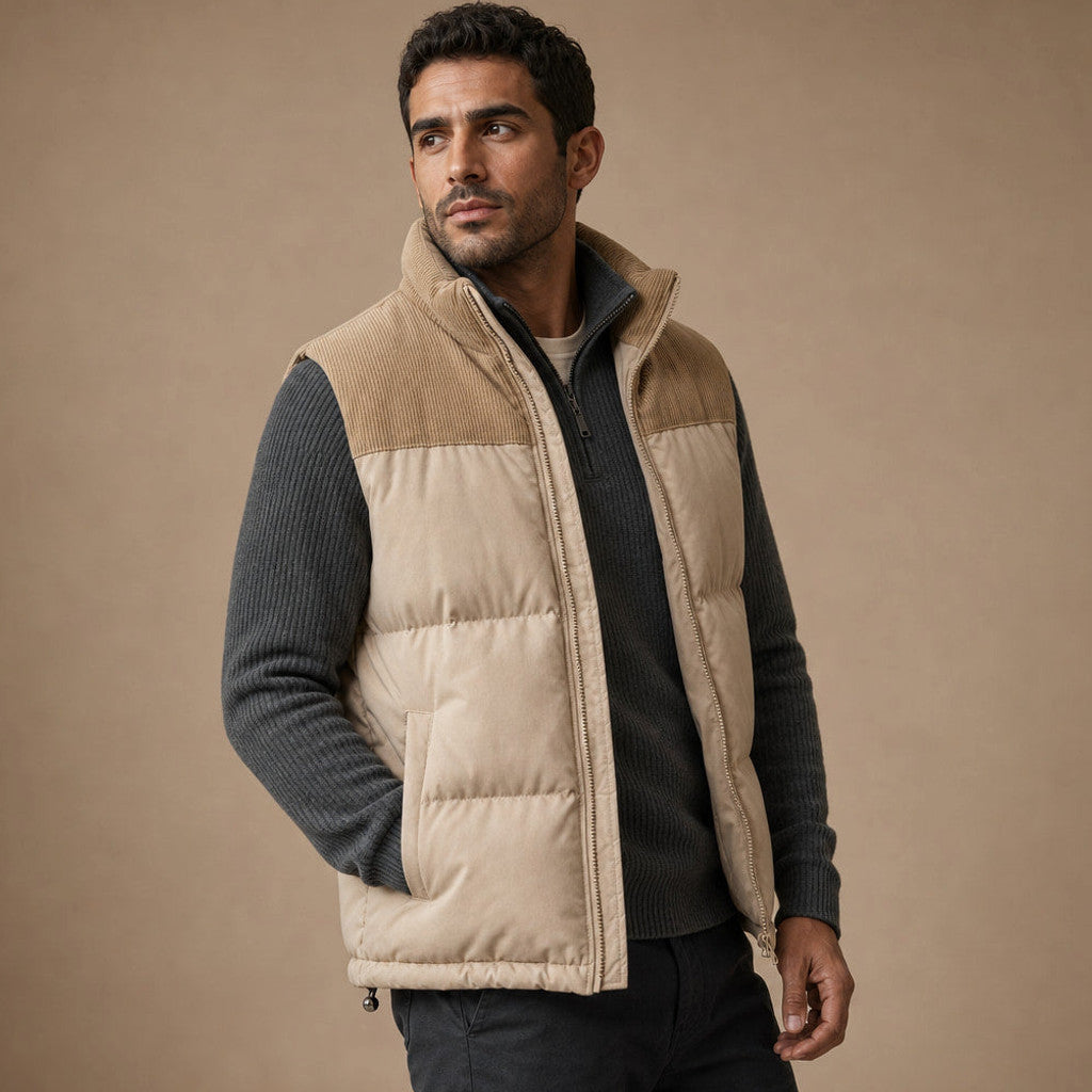 Brinex | Puffer Vest Quilted Stand Collar Beige – Side Angle View