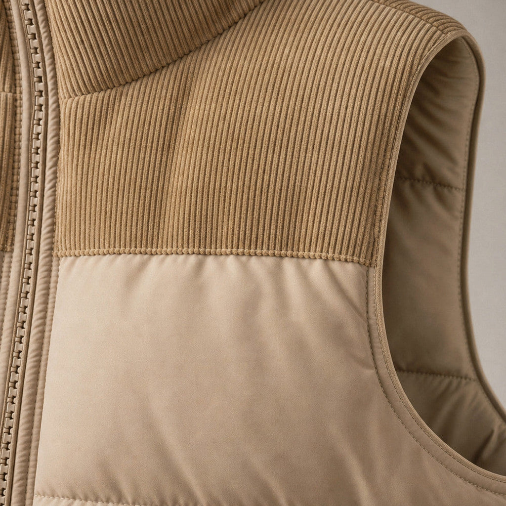 Brinex | Puffer Vest Quilted Stand Collar Beige – Fabric and Detail Close-Up