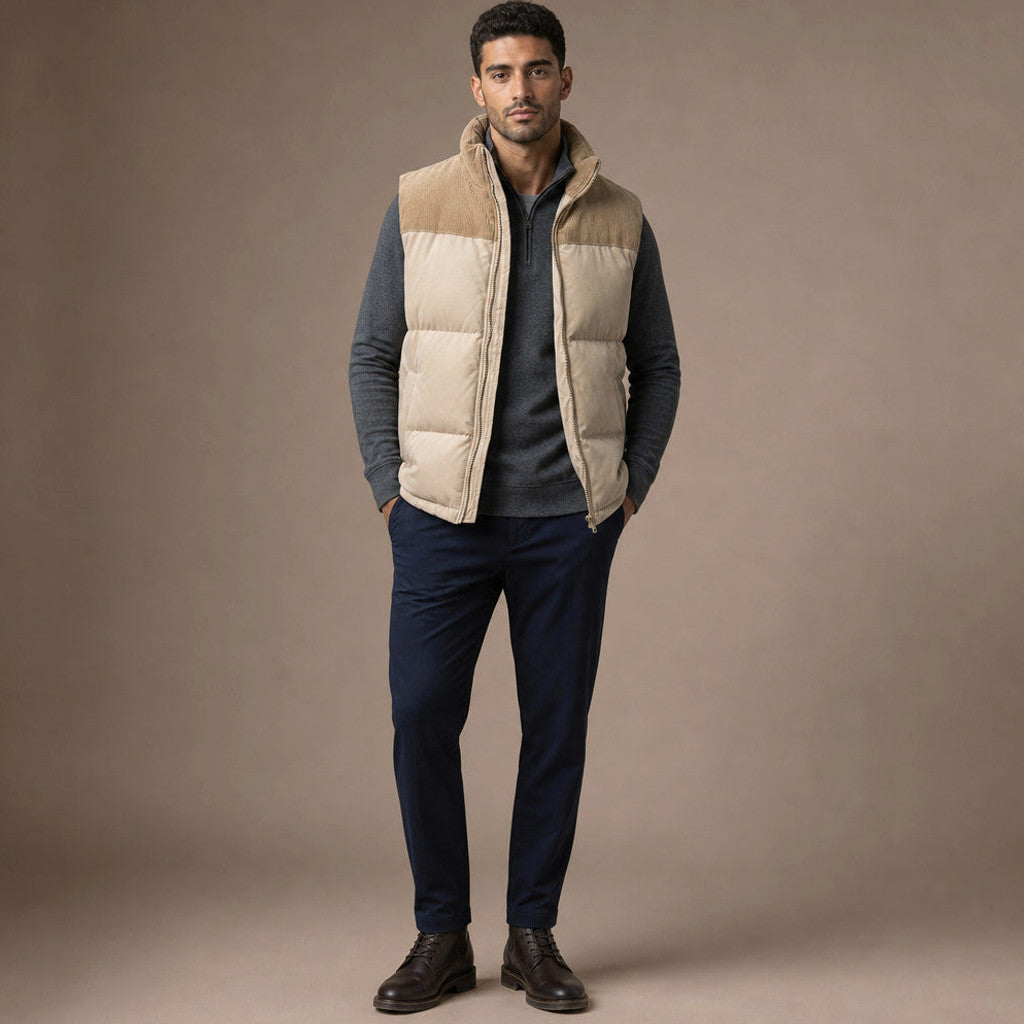 Brinex | Puffer Vest Quilted Stand Collar Beige – Full Look
