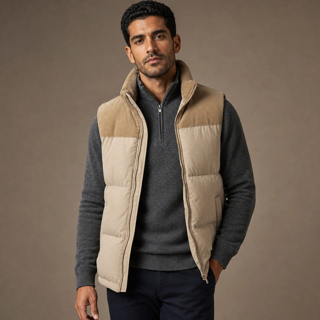Brinex | Puffer Vest Quilted Stand Collar Beige – Product Photo