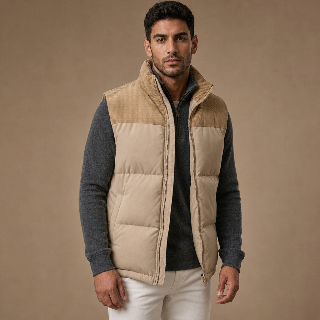 Brinex | Puffer Vest Quilted Stand Collar in Beige – Premium Editorial