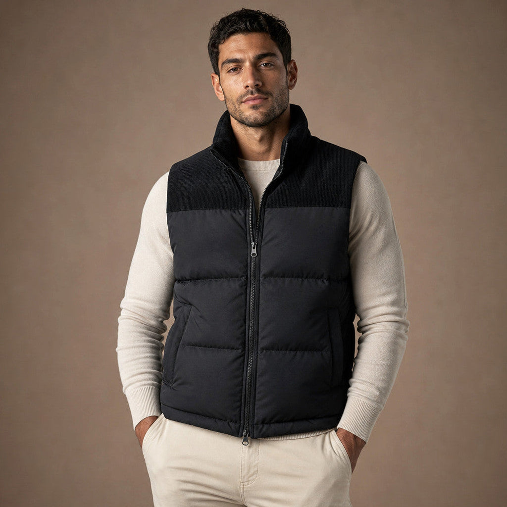 Brinex | Puffer Vest Quilted Stand Collar in Black – Premium Editorial