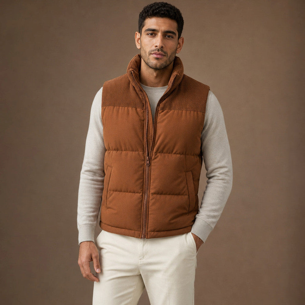 Brinex | Puffer Vest Quilted Stand Collar Brown – Product Photo